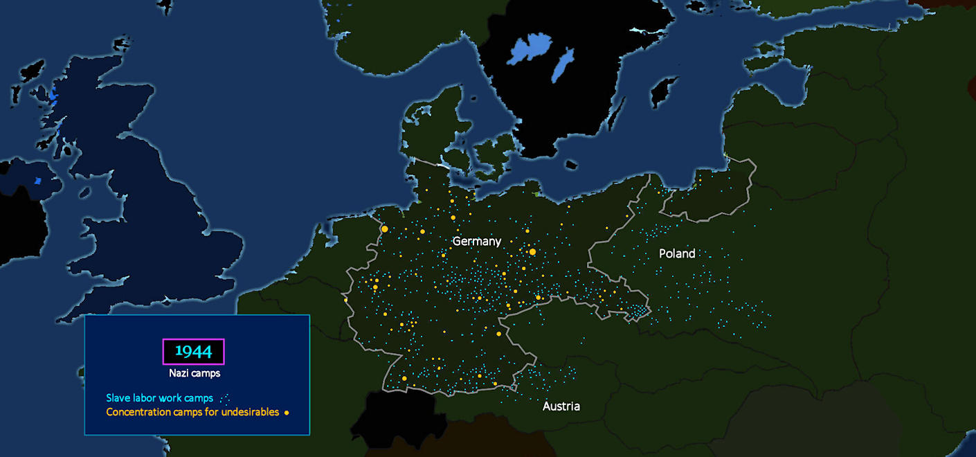 Nazi labor, concentration camps, 1944 map
